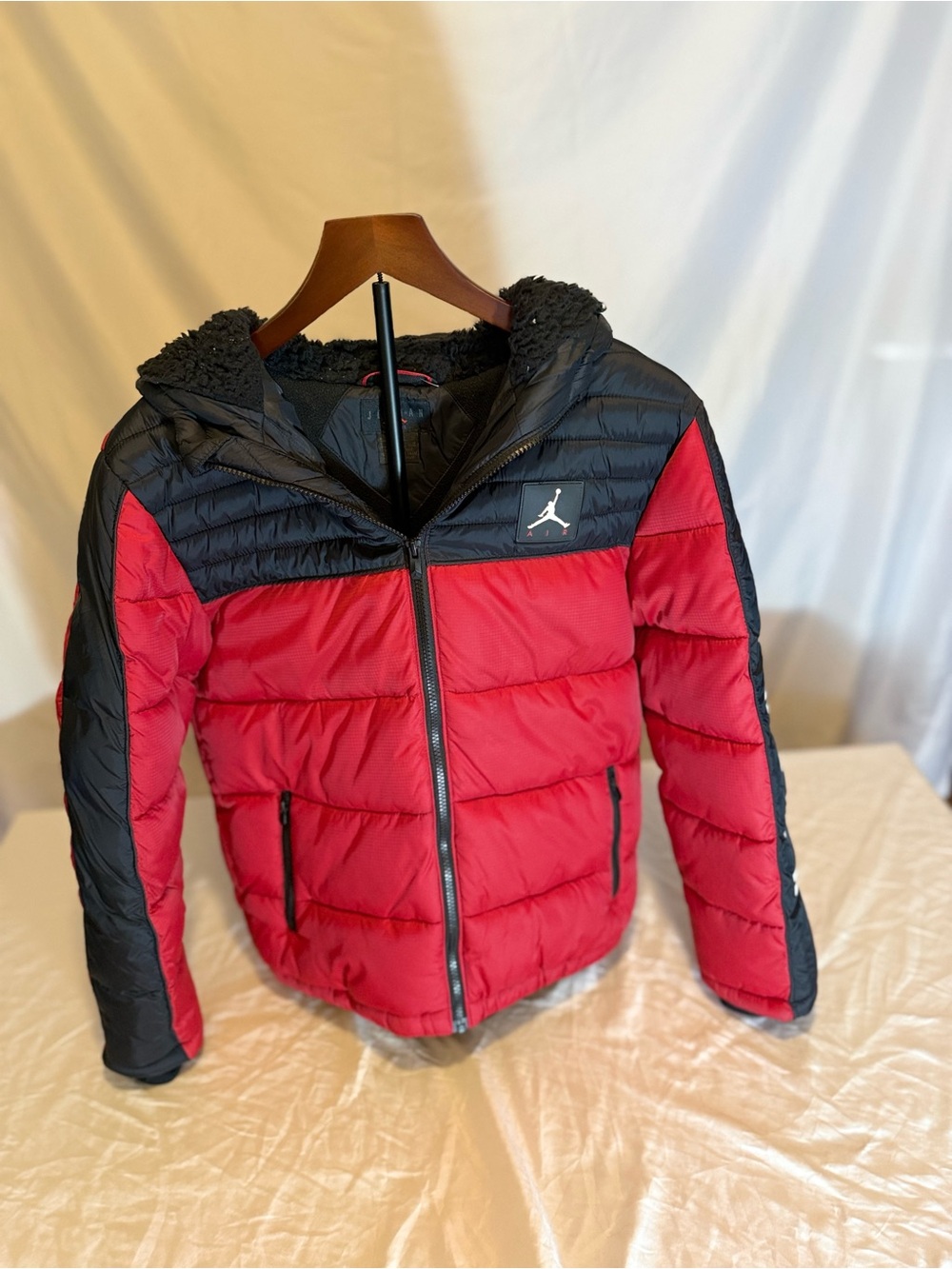 Air Jordan Red and Black Kids Puffer Jacket with Hood Size XL (OC)
